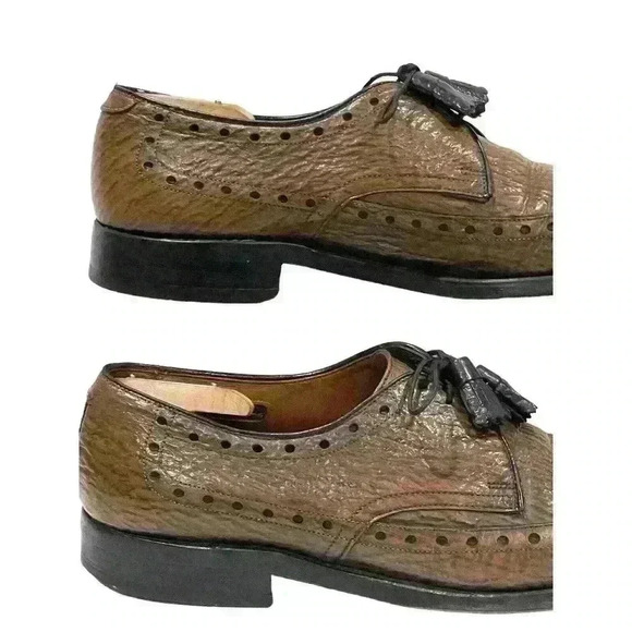 VTG Allen Edmonds Nassau Brown Sharkskin Mens Wingtip Brogue Oxford Sz 10.5/44.5 - Picture 4 of 16